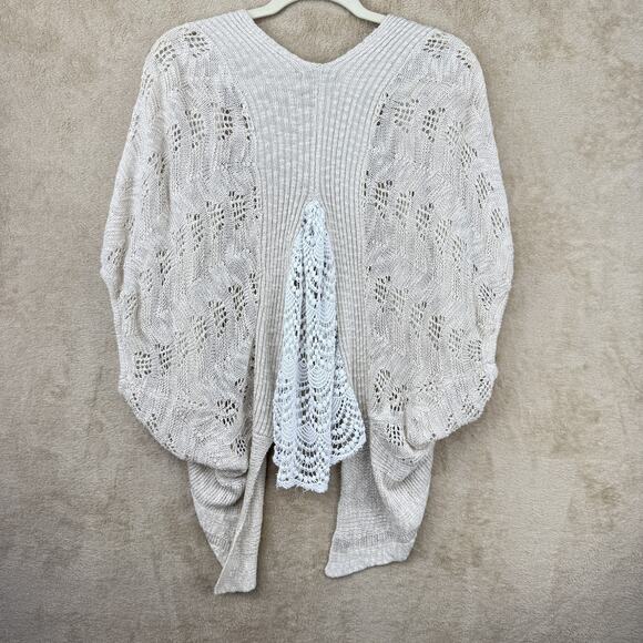 Womens Crochet Top Open Knit Lace Cardigan Beige Cream Boho Cottage Slouchy Sz S - Picture 2 of 9